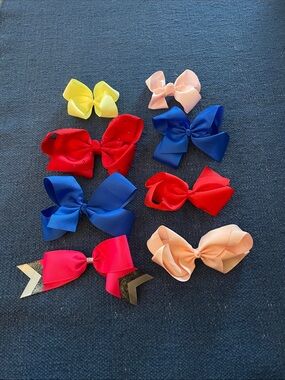 Colorful Assorted Hair Bows - Red, Blue, Peach, Yellow, Pink